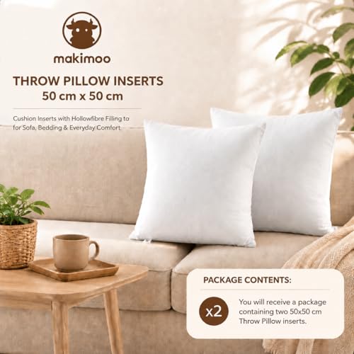 Miniatura 5 de Makimoo Inserciones De Cojines De 50 X 50 Cm, Inserciones De Almohadas Relleno De Fibra Hueca Para Sofá, Almohadillas De Cojines De Ropa De Cama Paquete De 2