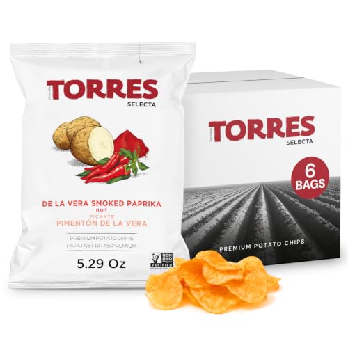 TORRES Selecta De La Vera Hot Smoked Paprika Gourmet Potato Chips - Small Batch Artisan Kettle Chips - 5.29 oz. (Pack of 6)