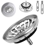 NOPVUFA Tappo Lavandino Cucina 80mm in Acciaio Inox, Filtro Lavello Cucina Anti-Intasamento con Asta Aggiuntiva, Tappo Filtro Universale per Scarico Lavello e Protezione Tubature, 1 Pezzo