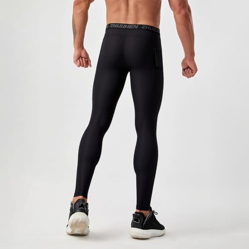 3 Pack Men's Compression Pants with Pockets - high-Performance Fitness Leggings, Moisture Absorbing and Breathable Sportswea3