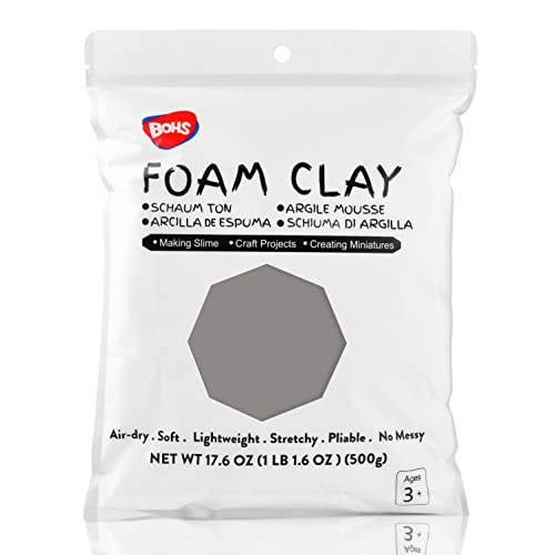 BOHS Gray Foam Clay - Moldable,Squishy,Air Dry,High Density -for Cosplay Costume,Butter Slime,Figures -Easy to Mold, Sand and Paint-1.1 Lbs/500Grams