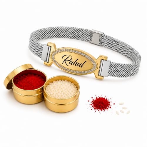 Image of Unisex-Adult Customized Name Rakhi For Brother | Rudraksha Beads, Custom Name Engraving, Adjustable Fit