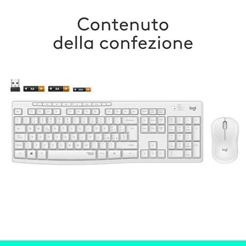 MK295 Kit Mouse e Tastiera Wireless, Tecnologia Silenttouch, Tastierino Numerico, Tasti Scelta Rapida, Tracciamento Ottico, Ricevitore USB Nano, Layout Italiano Qwerty, Bianco - Tastiera gaming - Immagine 8