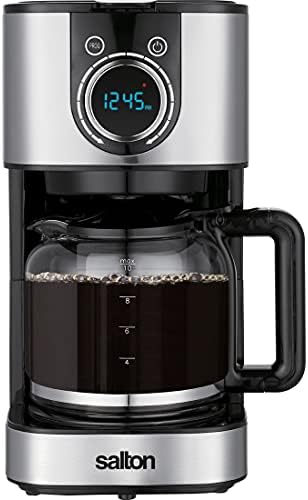 Salton 10-Cup Coffee Maker | Clock & 24-Hour Programmable Timer | Bright Digital Display | 2-Hour Keep Warm Function | Reusable Filter | Anti-Drip | BPA-Free | 900W | 100% Canadian-owned & operated