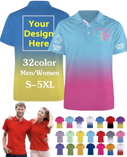 Custom Polo Shirts for Men/Women - Personalized Golf and Business Logo/Name Shirts Design Your Own Customized Work & Casual Appare Black