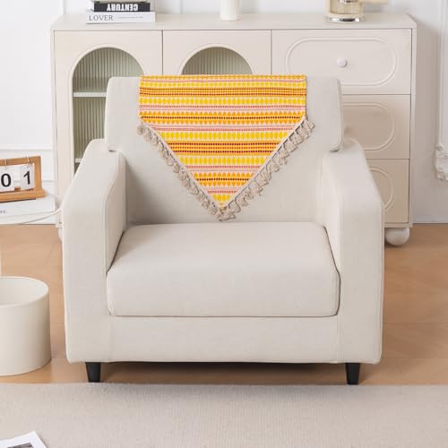 Image of HOKIPO 'Artisan Boho Series' Sofa Backrest Cover with Tassel | 450 GSM Thick Cotton Acrylic Jacquard Fabric Backrest Mat, Size 55x80 cm, Mustard Yellow (IN-900-A1)