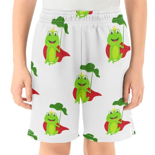 Cartoon Frogs Athletic Shorts with Zipper Pockets, Youth Boys Athletic Running Shorts for Summer2