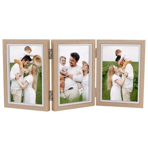 alwaiiz Bilderrahmen 3 Bilder 10x15cm, Aufklappbarer Bilderrahmen mit...