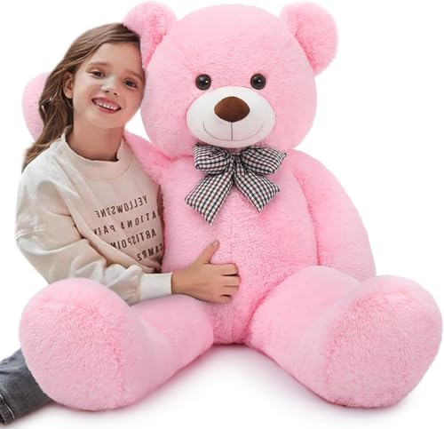 Image of 4 Feet Big Pink Teddy Bear - Soft Plush Giant Stuffed Animal Toy for Kids, Girls, Boys | Cuddly Gift for Birthdays, Valentine's Day (Pink)