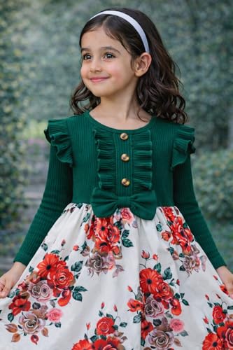 Image of Buy & Try by Dharmikaay Girl's Lycra Floral Printed Frock Dress for Girls Short Frock Baby Princess Western Dresses| Stylish Fancy Kids Clothing for New Year, Fashion.