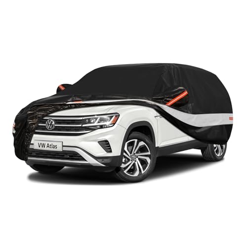 Image of Holhtly Car Cover Custom Fit for VW Atlas, Car Covers for Automobiles All Weather Waterproof Sun Snow Rain Wind Dust Protection, Outdoor Car Cover Black & Grey