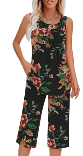 Image of Findsweet Women Pajamas Sets Loungewear Soft Sleepwear Two Piece Summer Sleeveless Pjs Tank Top Pants with Pocket S-4XL
