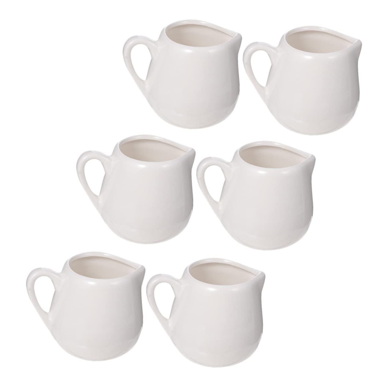 6 Jarras de Cerámica en Color Blanco con Asa Cómoda para Almacenar Leche y Salsa, Diseño Original y Ecológico, Ideales para Regalos de Inauguración de Casa