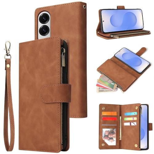 Étui Samsung Galaxy A32 5G marron style portefeuille à fermeture éclair en cuir