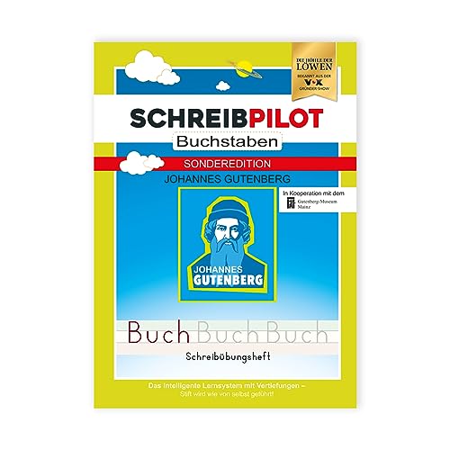 Schreibathlet: Cuaderno escolar para tiradores ABC con letras en relieve - Edición especial Johannes Gutenberg | Incluye lápiz y goma de borrar