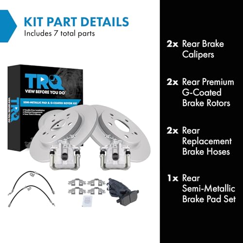 Image of TRQ Rear Brake Pad and Rotor Set Semi Metallic Coated Rotors Calipers Compatible with 2009-2010 Pontiac Vibe 2009-2013 Toyota Matrix