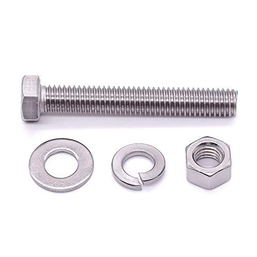 Image of (4 Sets) M12-1.75 x 30mm Hex Bolt Kit, 304 Stainless Steel (18-8), Includes Hexagon Head Screws and Nuts, Flat & Lock Washers, Full Coarse Thread, for Machinery, Automotive, DIY