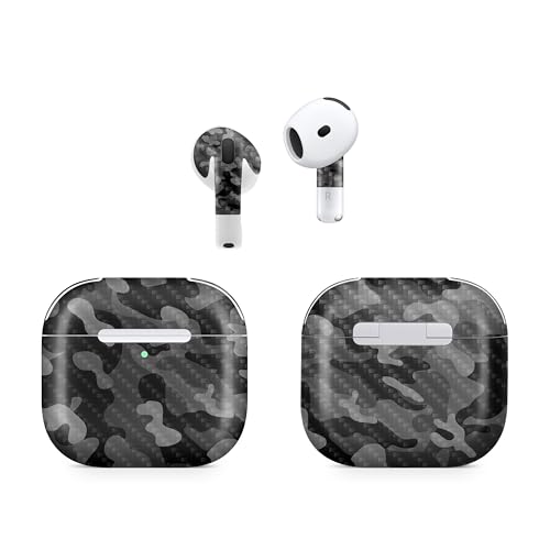 Carbon Fiber (2 Pack) Headphone Skin Compatible with Apple AirPods 4 - Black Camo - Premium 3M Vinyl Protective Wrap Decal Cover - Easy to Apply | Crafted in The USA by MightySkins by Vision Signs & Graphics - Used condition - US$17.86