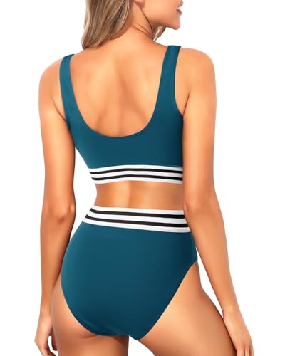 Image of Sporty Bikini Set Two Piece High Waisted Swimsuit Athletic Bathing Suit | Sporty,High Waisted Bottom,U-back,Removable Cups,Athletic,Quick Dry