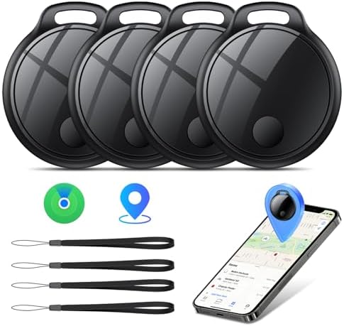 coioc  Air Tracker Tags-4 Pack: Smart Bluetooth Tracker, Compatible with Apple Find My APP (iOS Only) Replaceable Battery, IP67 Waterproof, Suitable for Luggage, Wallets, Backpacks, Keys Tracking Tag, Black