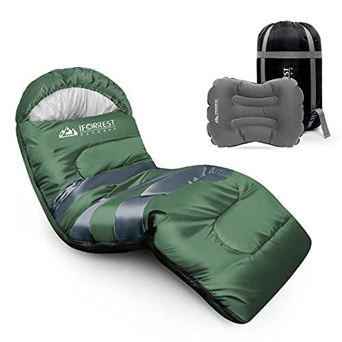 IFORREST Sleeping Bag for Adults and Teens Camping - Cold Weather Backpacking Sleep Bed - Extra-Wide & Warm, King Size XL with Ultra-Compact Inflatable Pillow