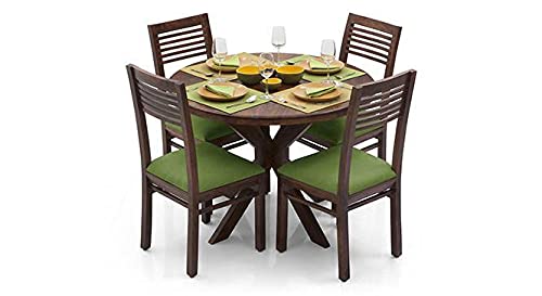 Image of Sheesham Teak Wood 4 Seater Round Dining Table with Chairs Set | Wooden 4 Seater Round Dining Table | 4 Seater Dining Table Set | Dining Room Set Furniture | Brown Teak