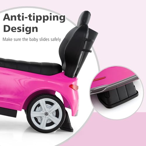 Image of Licensed Mercedes Benz Push Car for Toddlers by INFANS, 3 in 1 Sliding Walking Car with Push Handle, Horn, Music, Underneath Storage, Foot-to-Floor Ride on Toys for Boys Girls, Pink