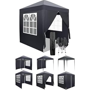 LEADZM 2x2m Pavillon,Pop-up,Winddicht,W... Schutz 50+,Höhenverstellbar,mit 4 Seitenteilen,für Outdoor, Garten, Party, Camping,Dunkelgrau