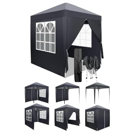 LEADZM 2x2m Pavillon,Pop-up,Winddicht,Wasserdicht,Faltpavillon,UV Schutz 50+,Höhenverstellbar,mit 4 Seitenteilen,für Outdoor, Garten, Party, Camping,Dunkelgrau