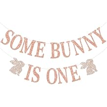 Mis Quince Some Bunny is One لافتة لامعة من الذهب الوردي، ديكور عيد ميلاد عيد الفصح الأول
