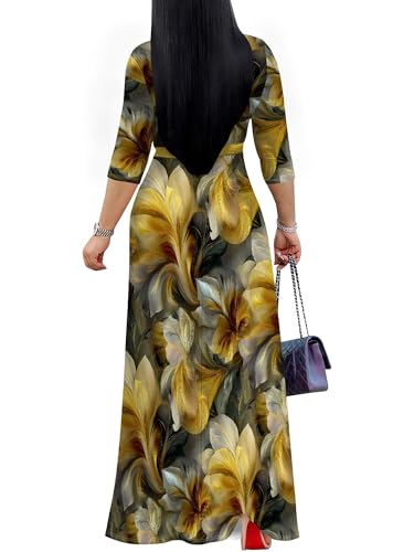 Image of PinkPatty Women's Long Sleeve Maxi Dress Plus Size Trendy Wedding Guest Wrap Dress with Pockets&Belt