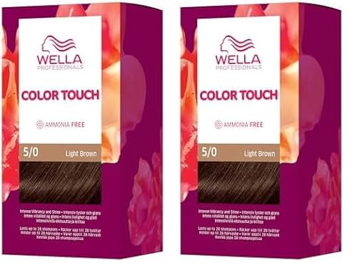 Wella Professionals Color Touch demi-permanente Haarfarbe ohne Ammoniak – Haarfärbemittel mit bis zu 50% Grauhaar-Abdeckung – Ansatz-Kit inkl. Haarmaske – 5/0 Light Brown (130 ml) (Packung mit 2)