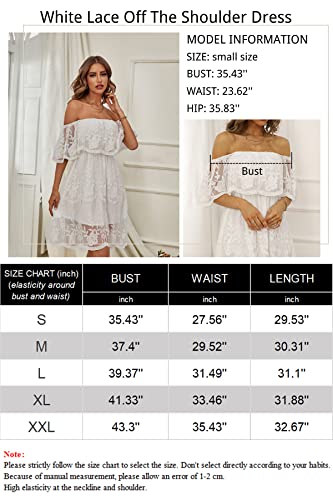 Hoyishion Women's Off The Shoulder Lace Mini Dress White Bridal Shower Bridesmaid Wedding Guest Party Short Dresses #TOP3