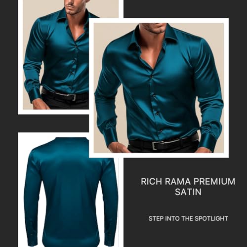 Image of IndoPrimo Men's Satin Shirt with Spread Collar Neck Line Solid Pattern Full Sleeves Regular Fit Western Style and Standard Length