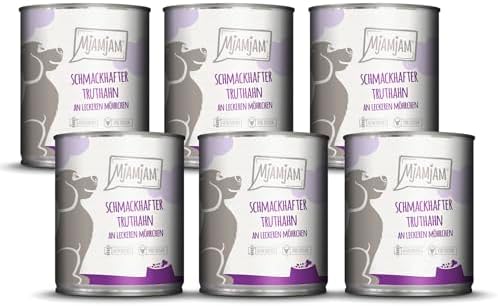 MjAMjAM - Premium Nassfutter für Hunde - schmackhafter Truthahn an leckeren Möhrchen, 6er Pack (6 x 800 g), getreidefrei mit extra viel Fleisch