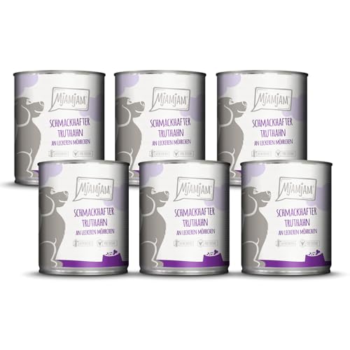MjAMjAM - Premium Nassfutter für Hunde - schmackhafter Truthahn an leckeren Möhrchen, 6er Pack (6 x 800 g), getreidefrei mit extra viel Fleisch
