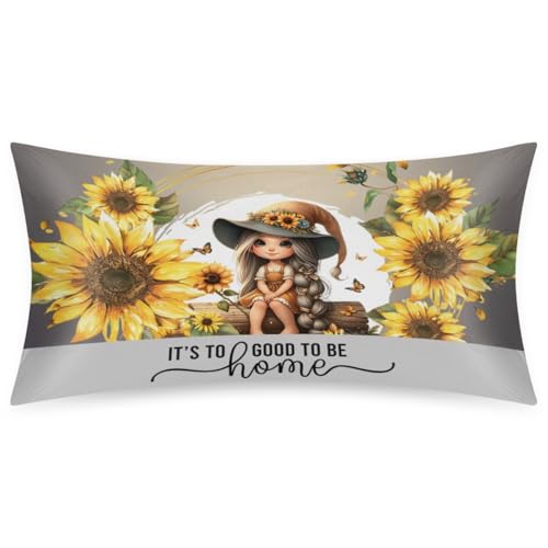 Satin Pillowcase for Hair and Skin King Size Silp Silk Pillowcase Soft Cute Sunflower Girl Satin Cooling Pillow Covers with Envelope Closure for Bed Hoilday Decorative 20 × 40inch 1 pcs