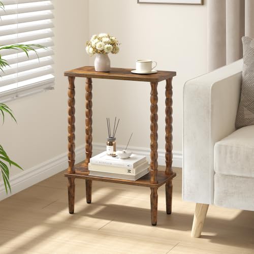 TUTOTAK Narrow Side Table with Solid Wood Legs, 2-Tier Small End Table - Image 4