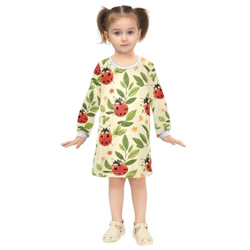 Ladybug and Leaf Girls Dresses Long Sleeve Sweatshirt Dress for Girls Winter Toddler Casual A Line Dresses Size 2-8T4