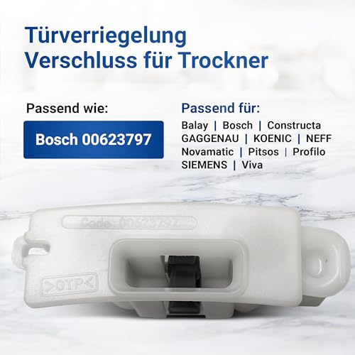 VIOKS Türverriegelung Ersatz für Bosch Siemеns 623797 00623797 10012042 10022250 Türschloss Verriegelung für iQ300 iQ500 iQ700 iQ800 Avantixx EcoLogixx Logixx Maxx Serie 4 Trockner Wäschetrockner