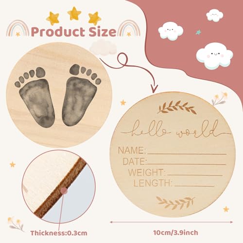Baby Announcement Sign, 3.9 Inch Wooden Hello World Newborn Welcome Sign Birth Baby Name Plaques for Photo Props Baby Shower Hospital Nursery(Brown) - Image 3
