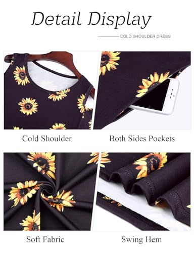 Image of Misyula Style Womens Summer Cold Shoulder Floral Flowy T-Shirt Dress with Pockets