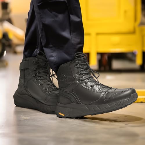 NORTIV 8 NORTIV 8 Men's Military Tactical Boot Lightweight Comfortable Boots for Work All Day Side Zipper Motorcycle Combat Hiking Boots Metrostrike(8-9 Inches),Size 10,Black Leather