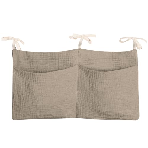 Image of zonBroth Dormitory Bed-Bunk Organizing Bag Nappy-bags Organizer Bedside Hanging Bags Milk Bottle Bib-Storage Bag Crib Organizer Bag Baby Nappy-Bag cotton (khaki)