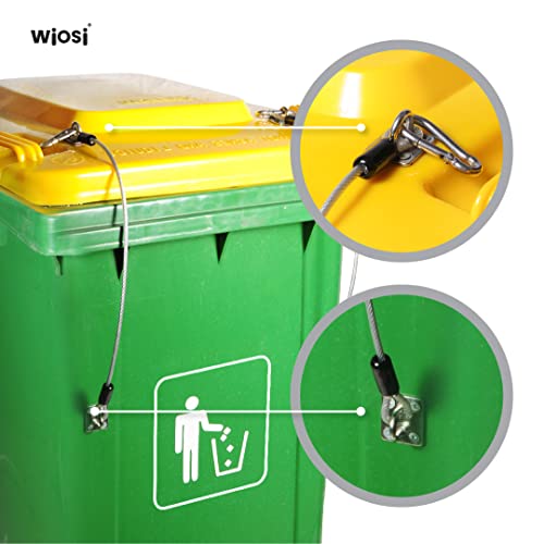 Image of Animal Proof Trash Can Lid Lock for Large Garbage Bin Outdoor - Metal Outside Trash Can Lock for Animal Raccoons Squirrels Dogs Strong - White Clear Nylon Coated Wire Rope - Universal Fit - 2-Pack
