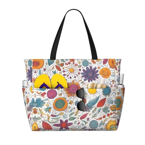 Lake and Sunset Print Large Capacity Beach Travel Bag â€“ Foldable with Multiple Pockets for Family Vacation, and Camping