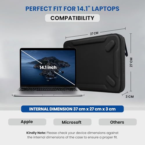 Image of Dyazo 14.1 Inch Hard Shell Laptop Sleeve Case | Shockproof & Water-Resistant EVA Protective Cover with Carry Handle | Compatible for MacBook, Dell, HP, Lenovo, MSI, Acer, ASUS 14 inch Laptops (Black)