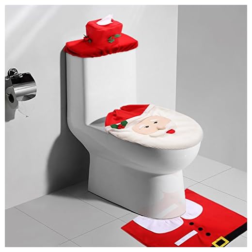 Kranich Decoración de Baño de Navidad Santa WC Set Asiento y Alfombra y Tejido Caja Conjunto Regalo
