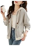 SHENHE Women's Striped Jacket Full Zip Up Long Sleeve Trendy Fashion Fall Hooded Jacket Apricot X-Large
