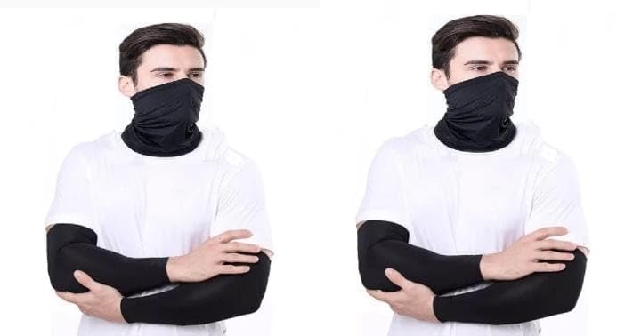 GENERICCRYSTAL ZONE Summer Wear Sun Protection Black Color Hand Gloves 2 Pair Arm Sleeves And 2 Bandanna Face Mask